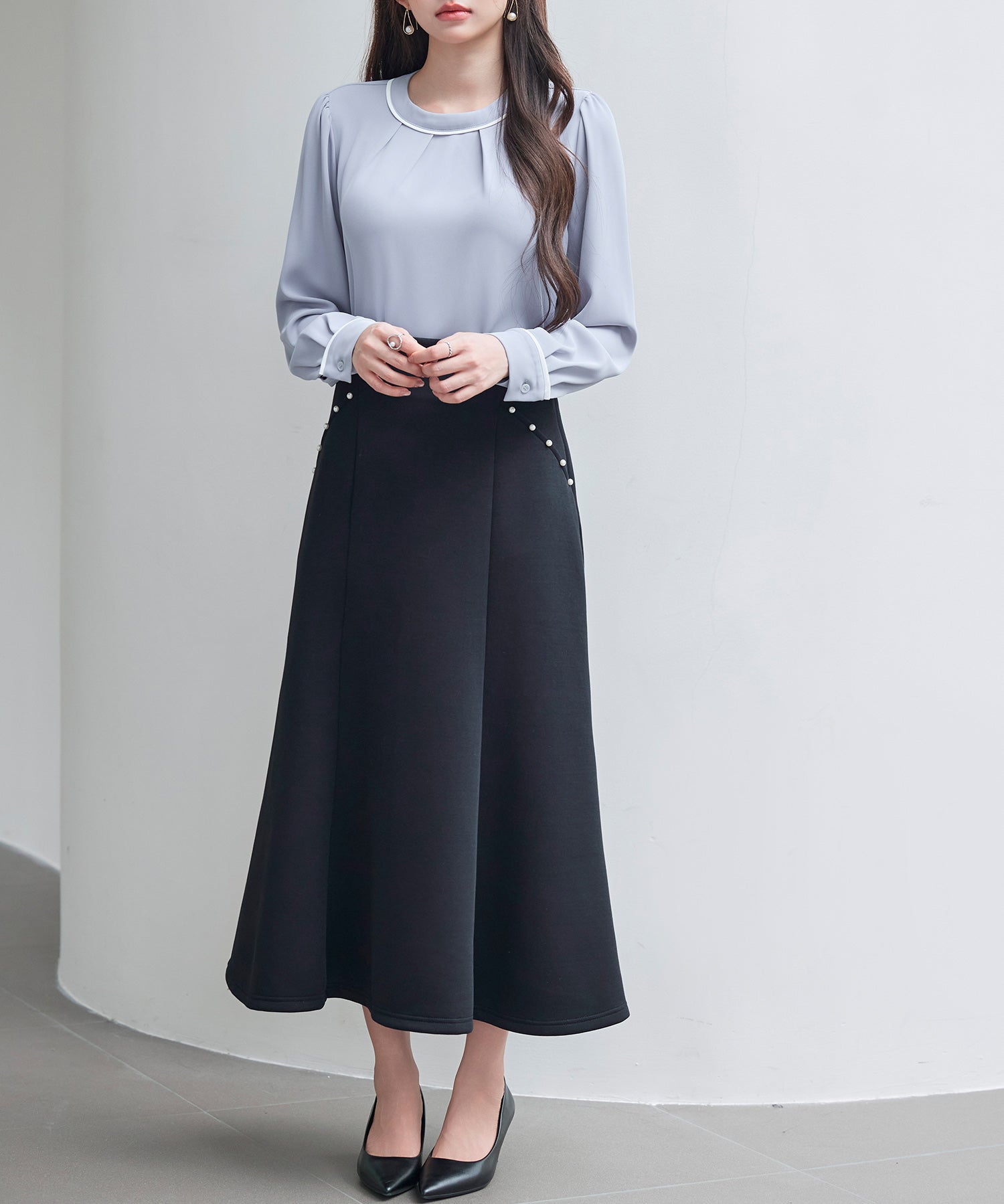 ダンボールニットのロング丈マーメイドスカートsdp0331 ブラック