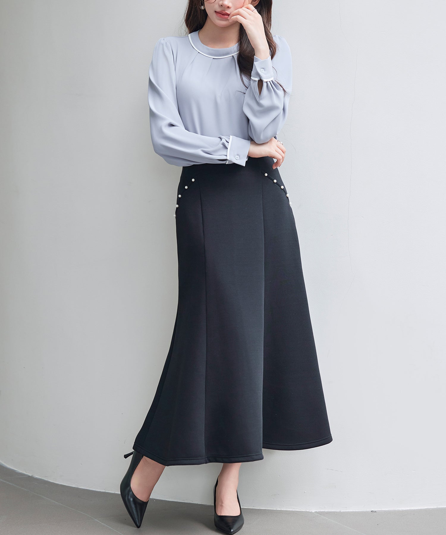 ダンボールニットのロング丈マーメイドスカートsdp0331 ブラック