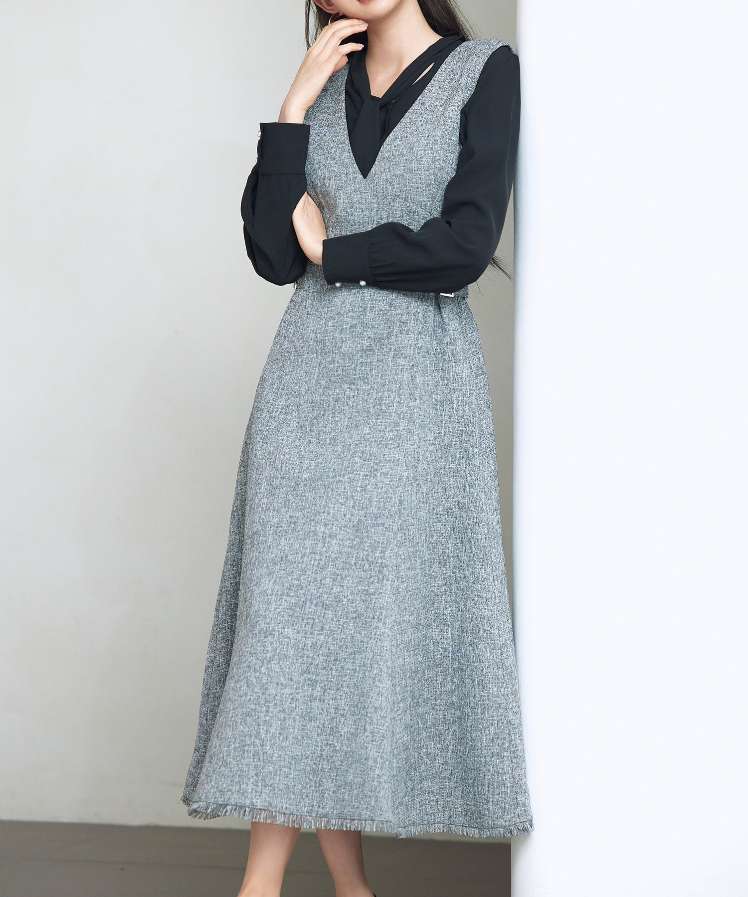 ノースリーブ Vネックワンピースsdp0332 グレー