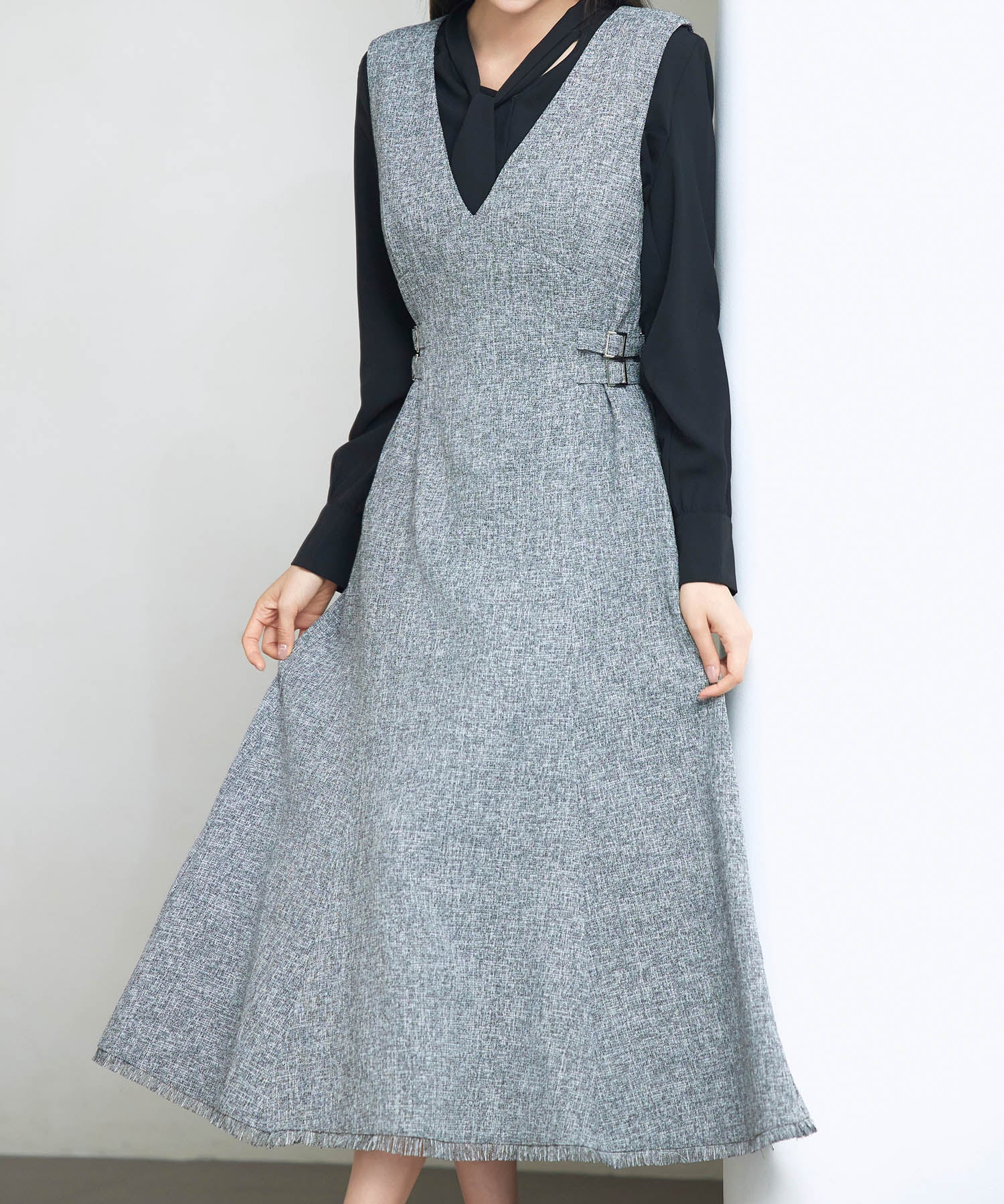 ノースリーブ Vネックワンピースsdp0332 グレー