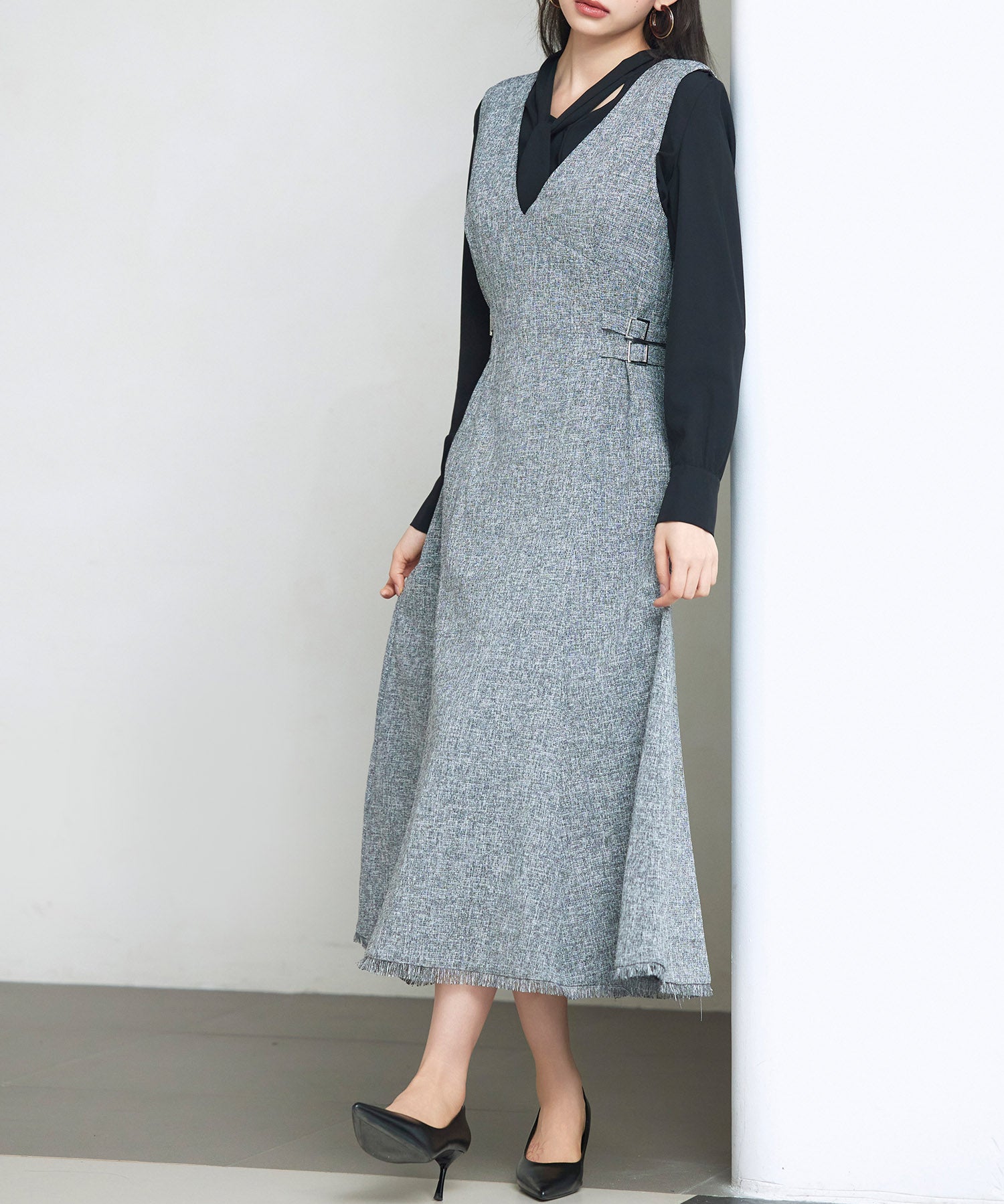 ノースリーブ Vネックワンピースsdp0332 グレー