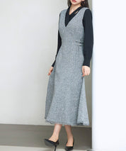 ノースリーブ Vネックワンピースsdp0332 グレー