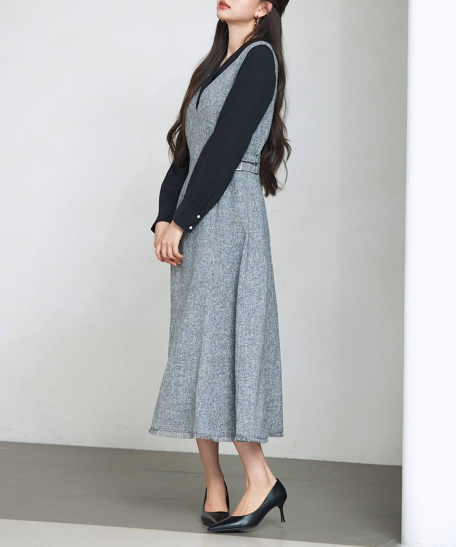 ノースリーブ Vネックワンピースsdp0332 グレー