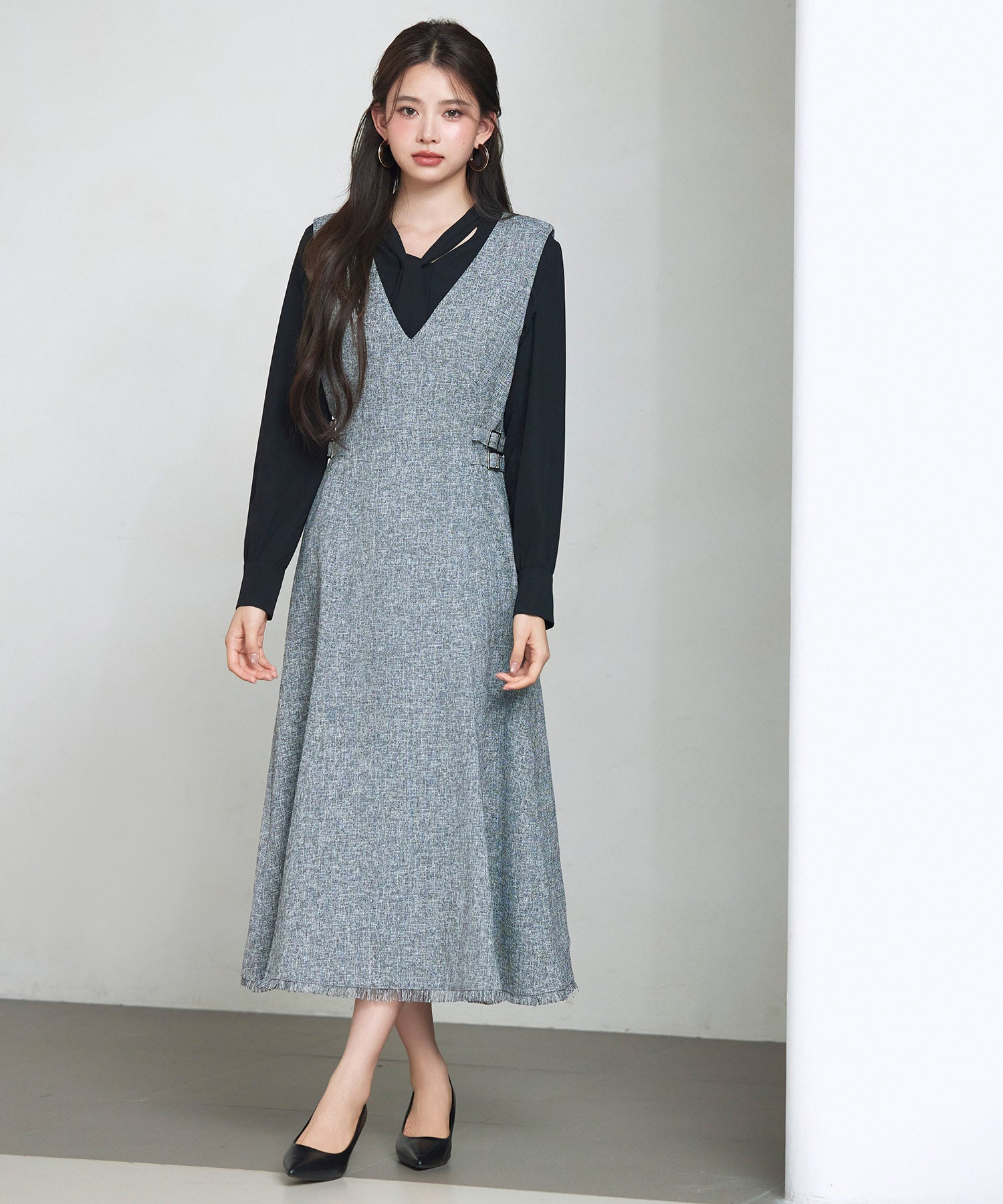 ノースリーブ Vネックワンピースsdp0332 グレー