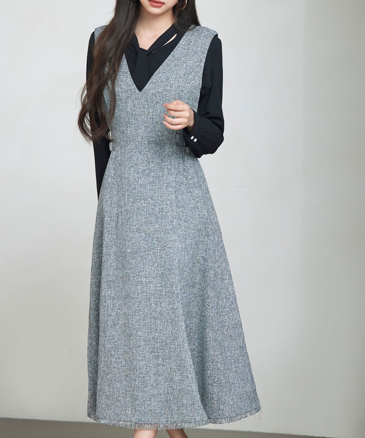 ノースリーブ Vネックワンピースsdp0332 グレー