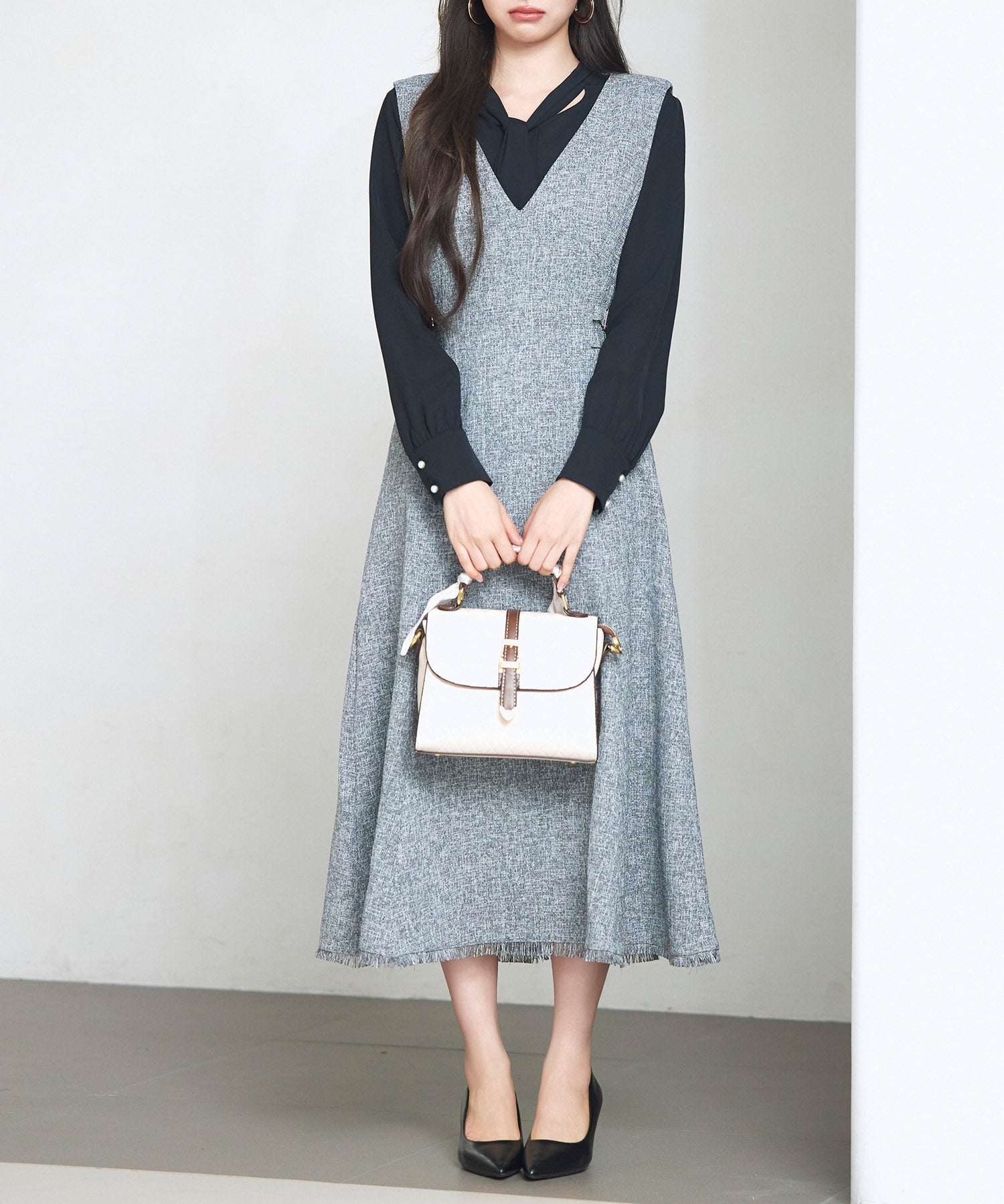 ノースリーブ Vネックワンピースsdp0332 グレー