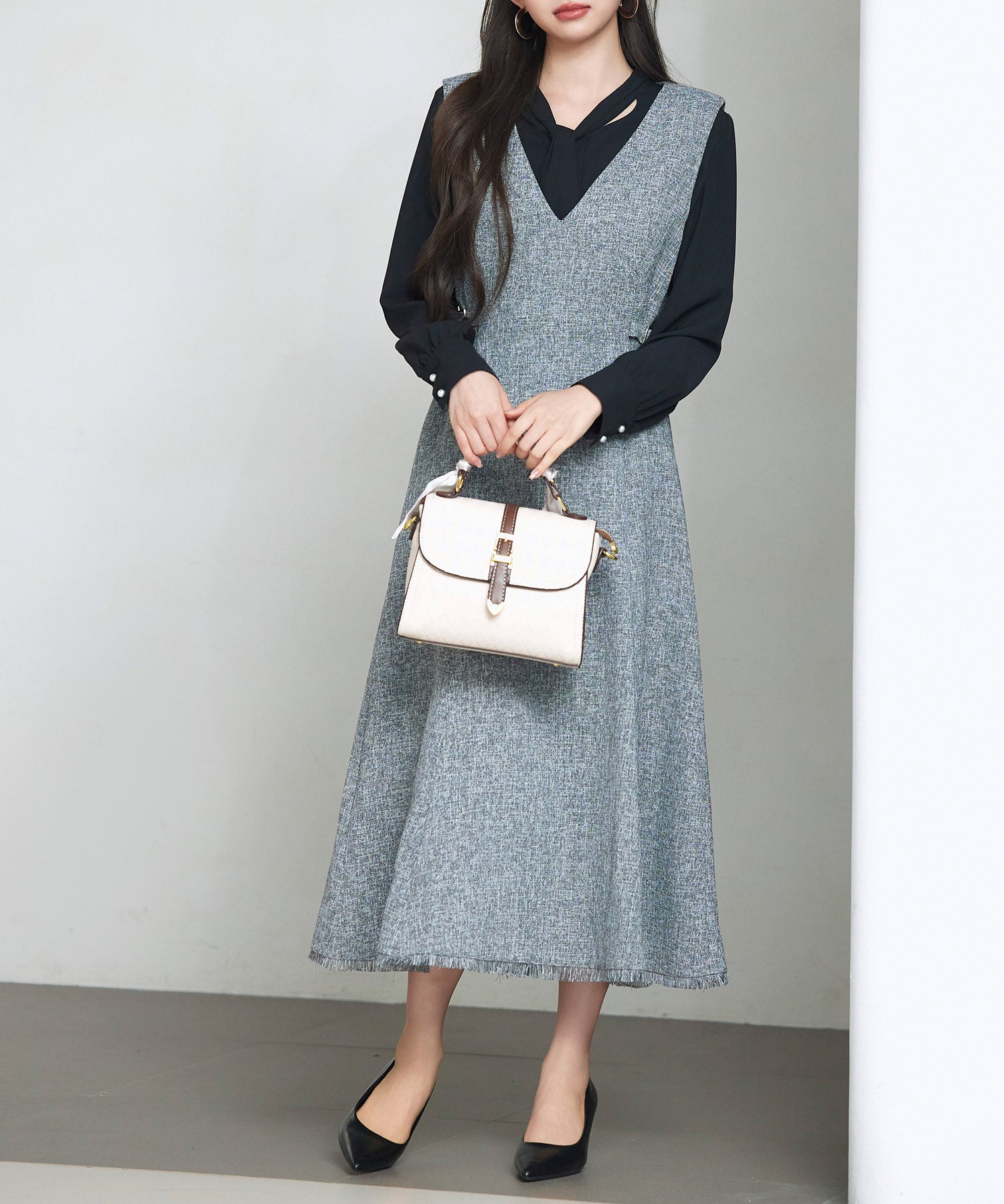 ノースリーブ Vネックワンピースsdp0332 グレー