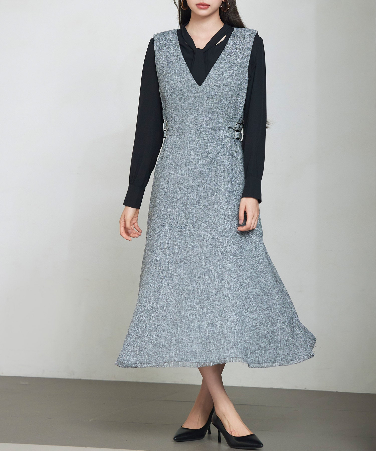 ノースリーブ Vネックワンピースsdp0332 グレー