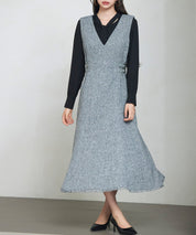 ノースリーブ Vネックワンピースsdp0332 グレー