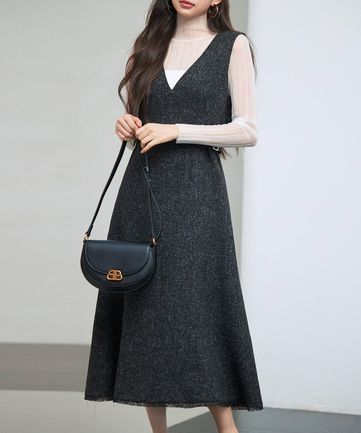 ノースリーブ Vネックワンピースsdp0332 ブラック