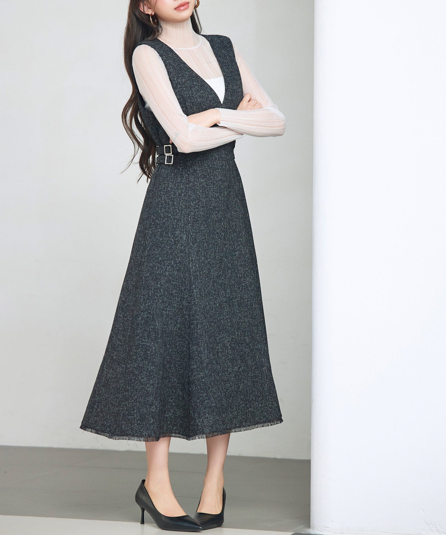 ノースリーブ Vネックワンピースsdp0332 ブラック