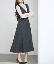 ノースリーブ Vネックワンピースsdp0332 ブラック