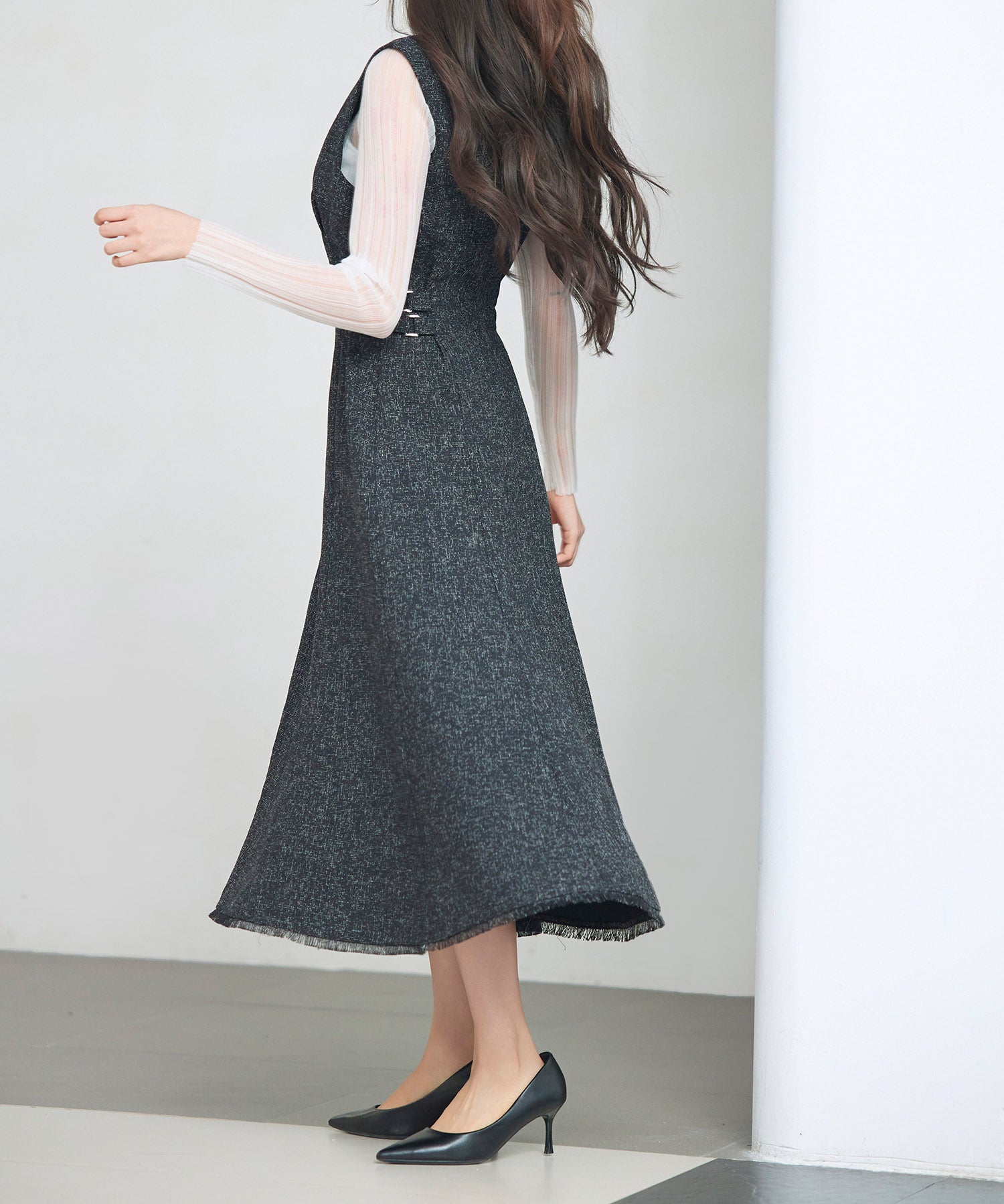 ノースリーブ Vネックワンピースsdp0332 ブラック