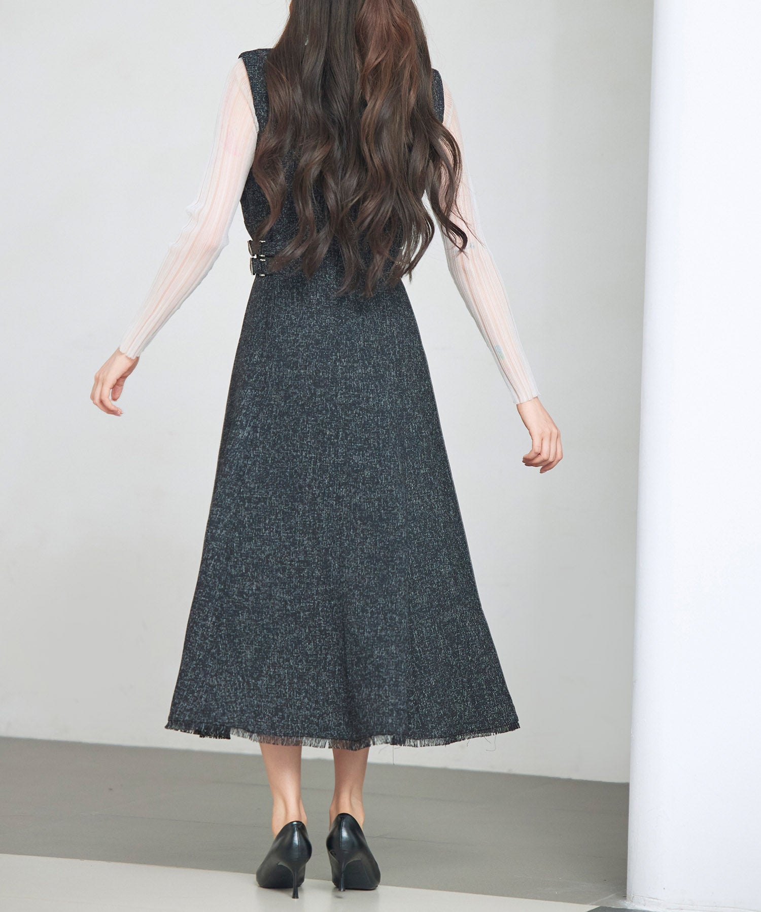 ノースリーブ Vネックワンピースsdp0332 ブラック