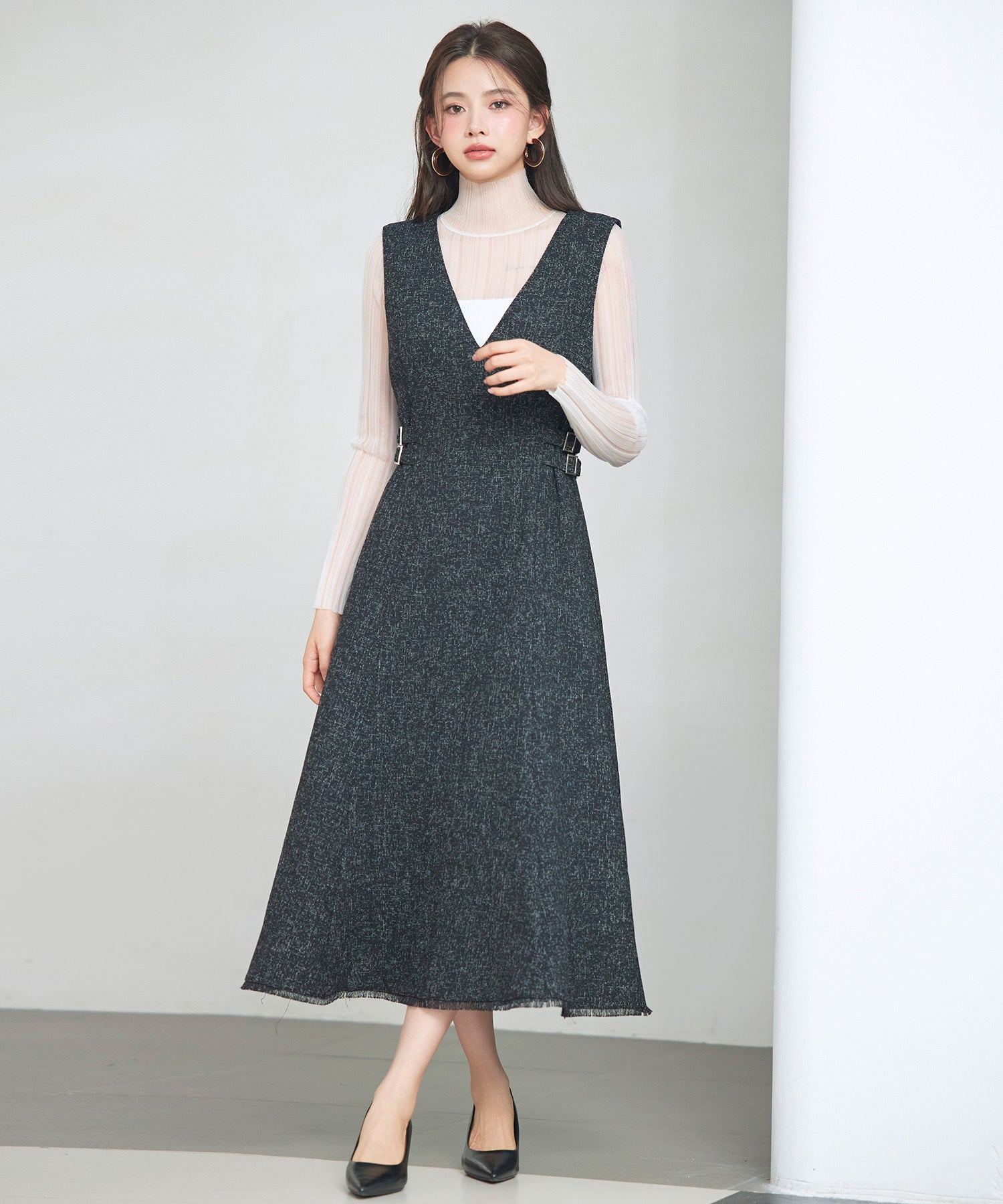 ノースリーブ Vネックワンピースsdp0332 ブラック