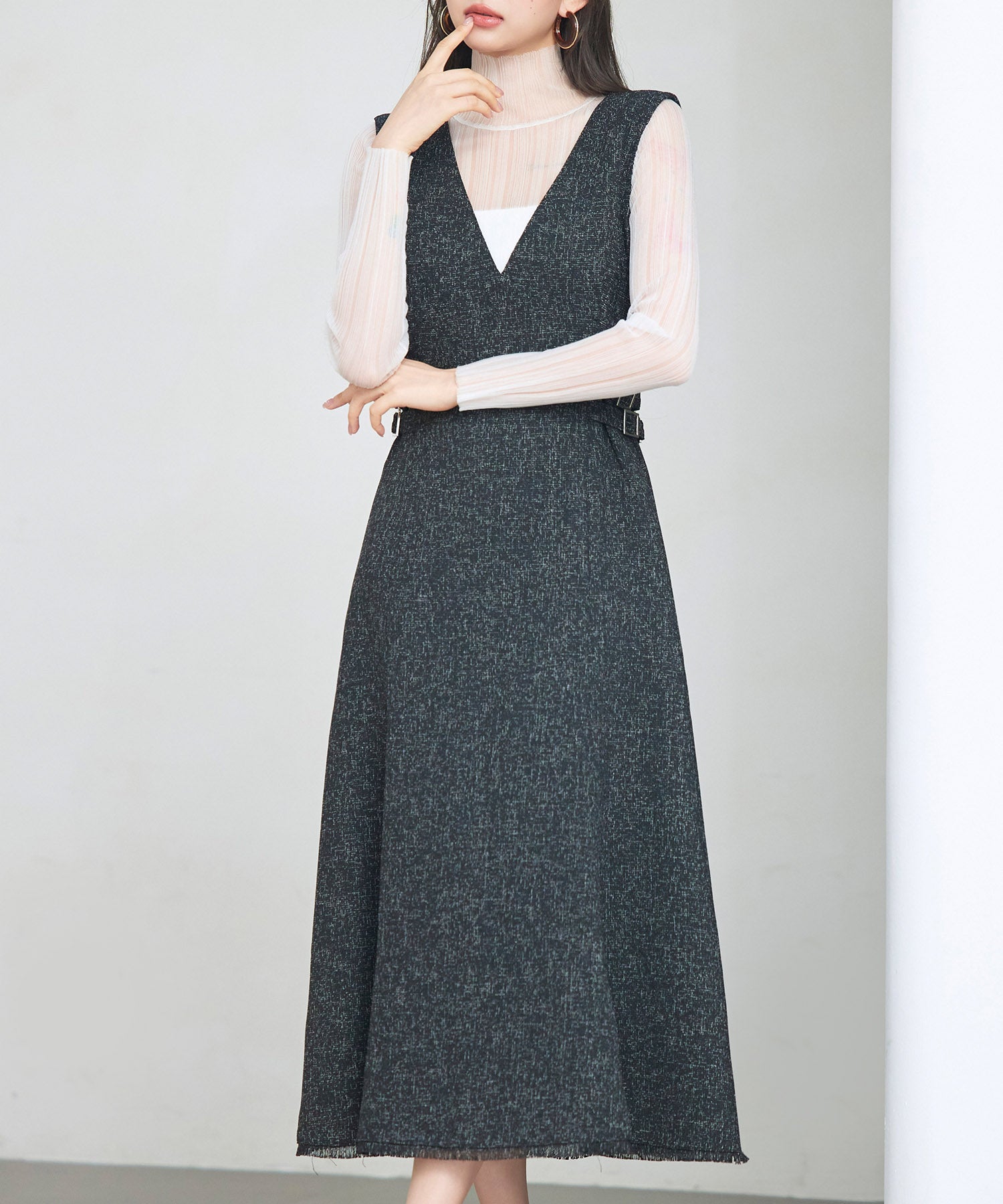 ノースリーブ Vネックワンピースsdp0332 ブラック