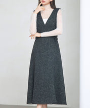 ノースリーブ Vネックワンピースsdp0332 ブラック