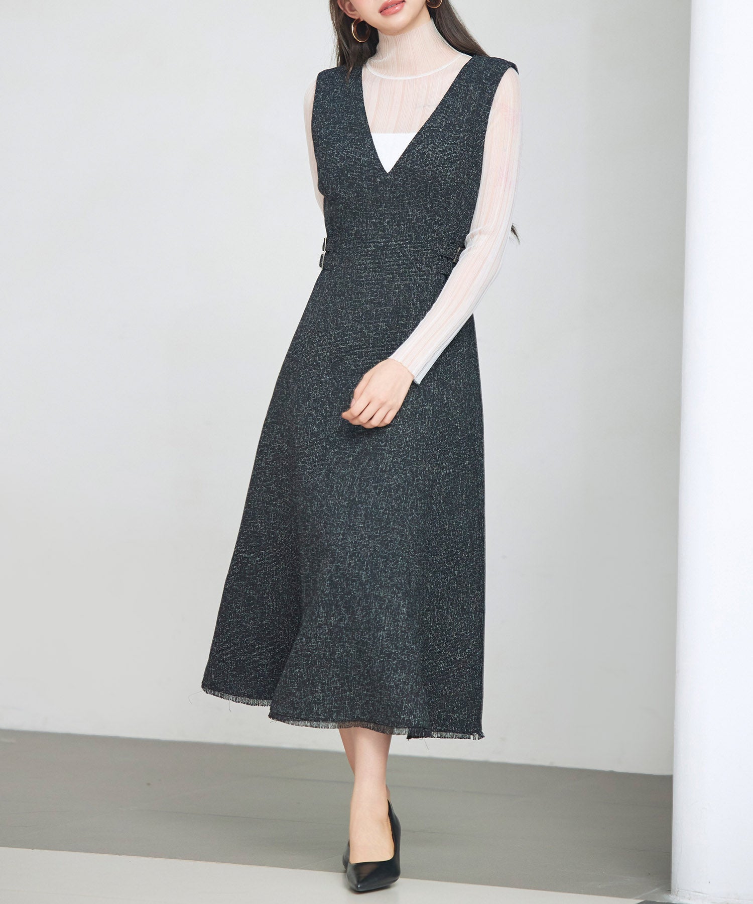 ノースリーブ Vネックワンピースsdp0332 ブラック