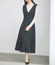 ノースリーブ Vネックワンピースsdp0332 ブラック