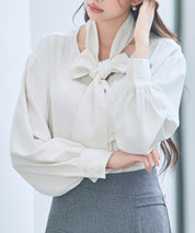 取り外し可能なボウタイリボンフリンジブラウスsdp0334 アイボリー