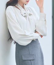 取り外し可能なボウタイリボンフリンジブラウスsdp0334 アイボリー