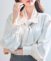 取り外し可能なボウタイリボンフリンジブラウスsdp0334 アイボリー