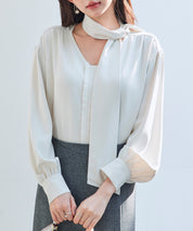 取り外し可能なボウタイリボンフリンジブラウスsdp0334-102-38