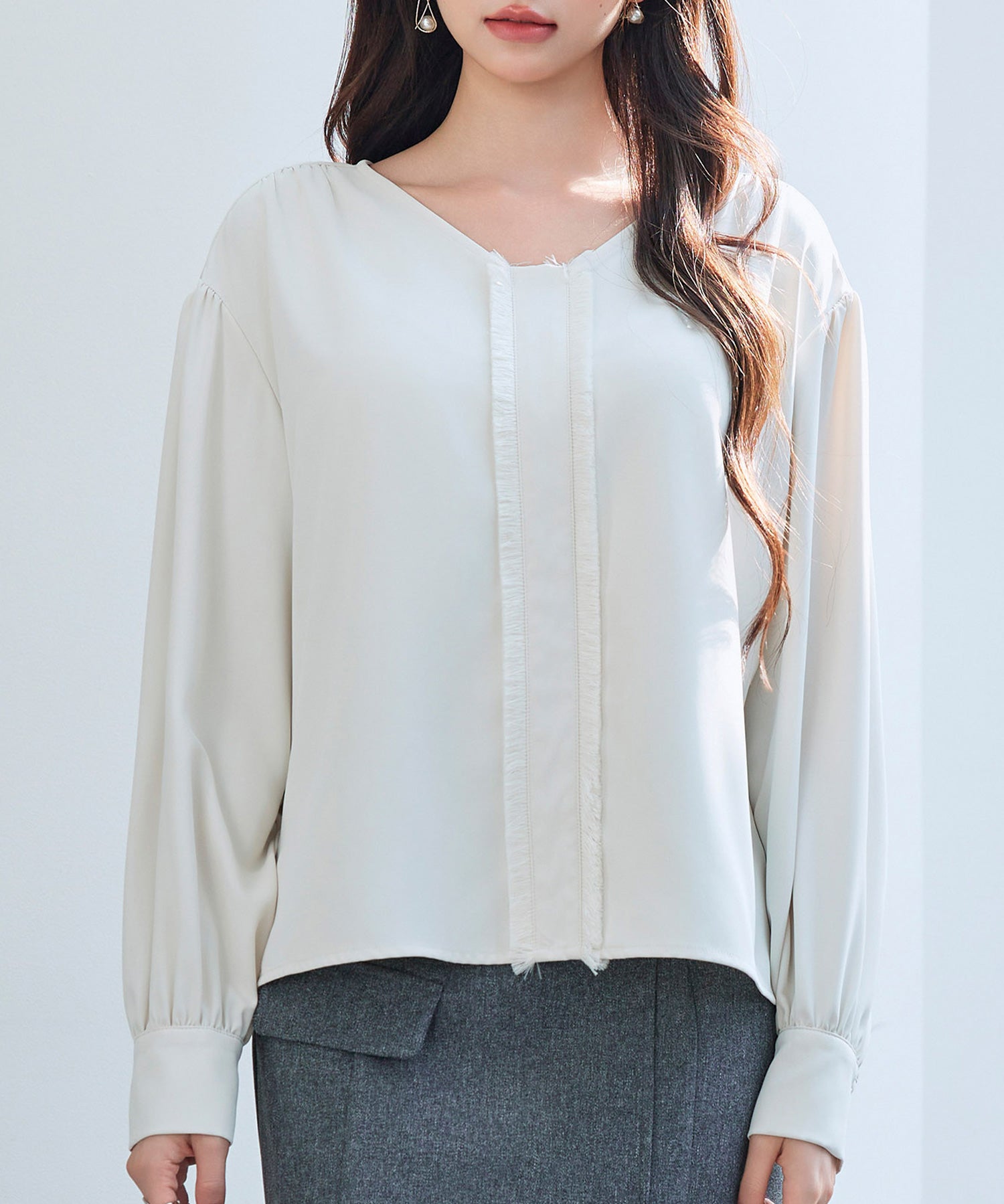 取り外し可能なボウタイリボンフリンジブラウスsdp0334 アイボリー