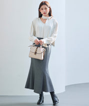 取り外し可能なボウタイリボンフリンジブラウスsdp0334 アイボリー