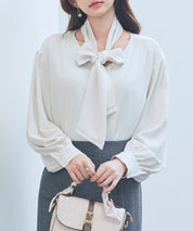 取り外し可能なボウタイリボンフリンジブラウスsdp0334 アイボリー