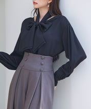 取り外し可能なボウタイリボンフリンジブラウスsdp0334 ブラック