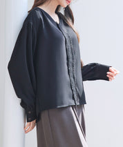 取り外し可能なボウタイリボンフリンジブラウスsdp0334 ブラック