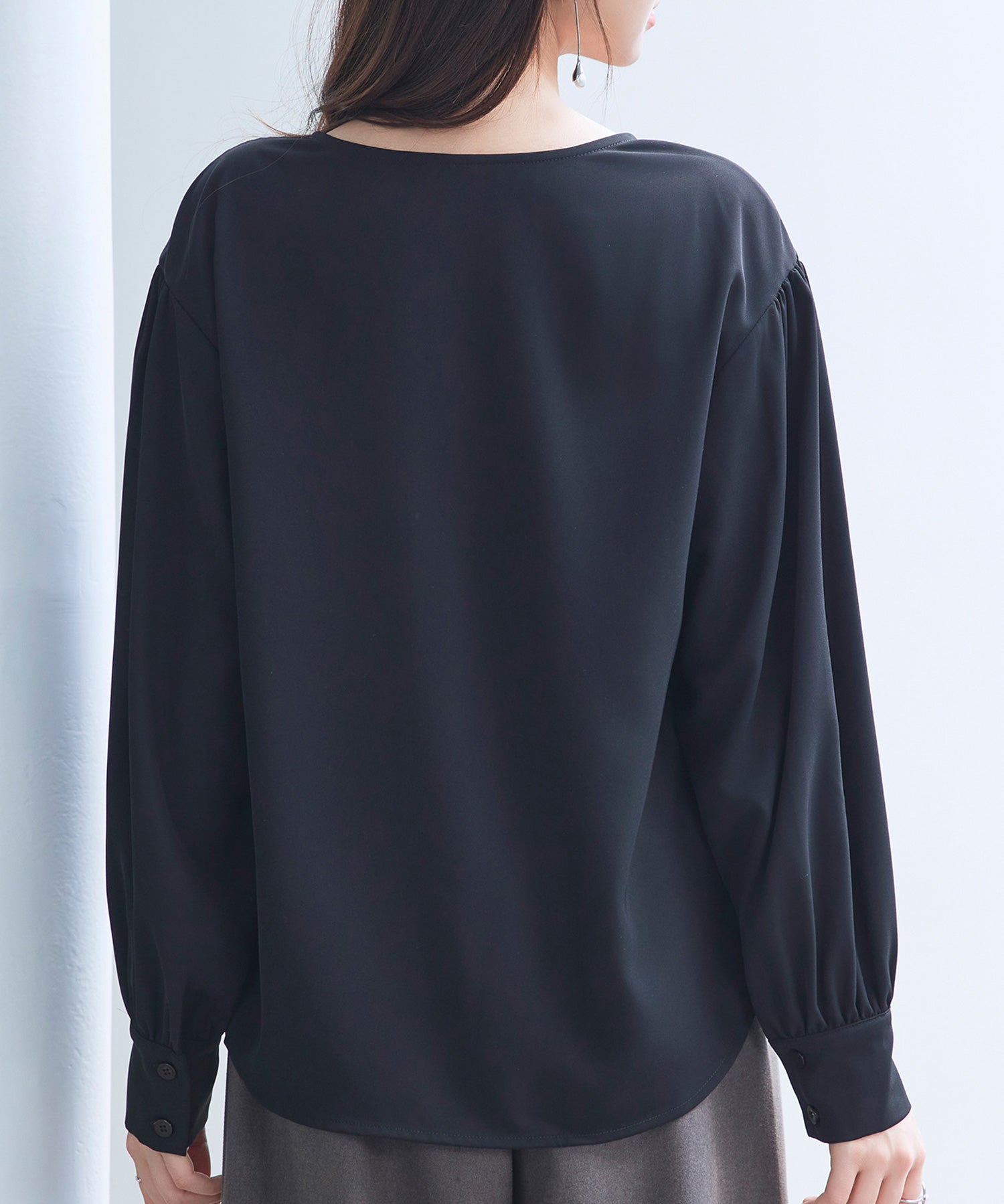 取り外し可能なボウタイリボンフリンジブラウスsdp0334 ブラック