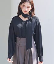 取り外し可能なボウタイリボンフリンジブラウスsdp0334 ブラック