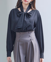 取り外し可能なボウタイリボンフリンジブラウスsdp0334 ブラック