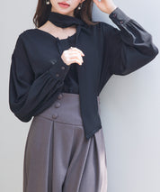 取り外し可能なボウタイリボンフリンジブラウスsdp0334 ブラック