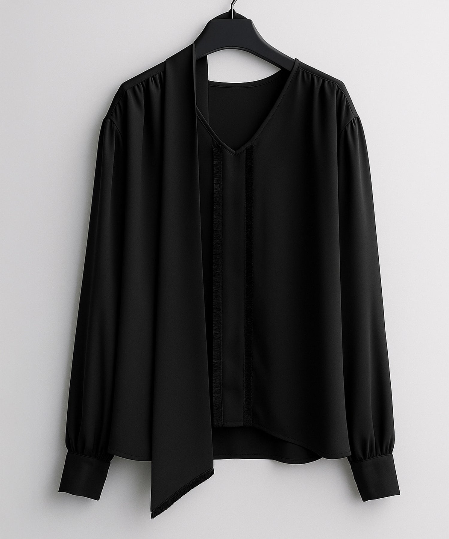 取り外し可能なボウタイリボンフリンジブラウスsdp0334 ブラック