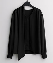 取り外し可能なボウタイリボンフリンジブラウスsdp0334 ブラック