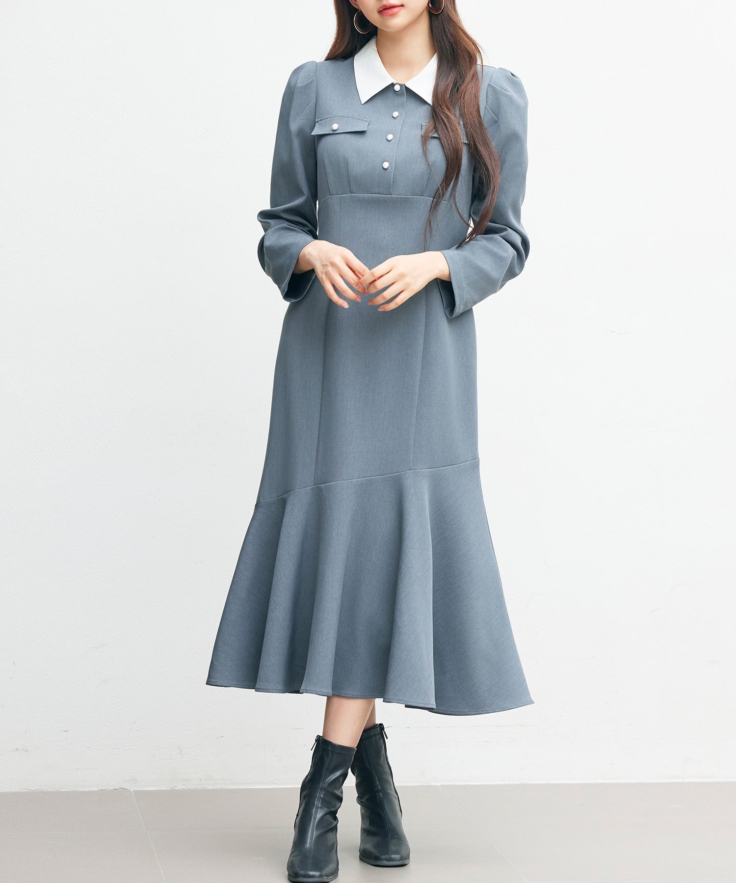 ドッキングイートンカラーのマーメイドロングワンピースsdp0335-102-365