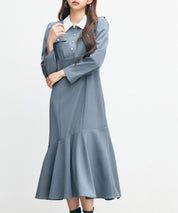 ドッキングイートンカラーのマーメイドロングワンピースsdp0335 チャコール