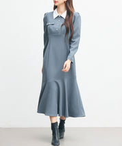 ドッキングイートンカラーのマーメイドロングワンピースsdp0335 チャコール