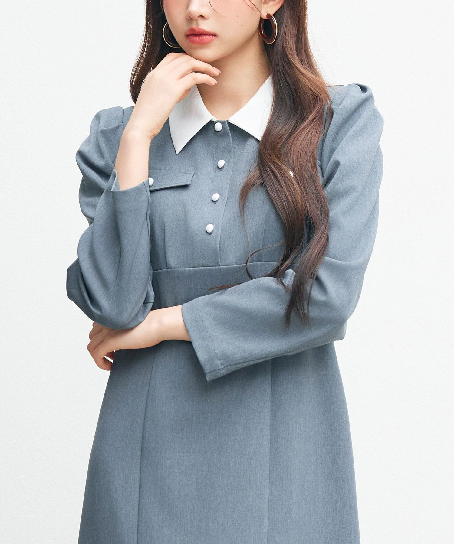 ドッキングイートンカラーのマーメイドロングワンピースsdp0335 チャコール