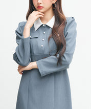 ドッキングイートンカラーのマーメイドロングワンピースsdp0335 チャコール