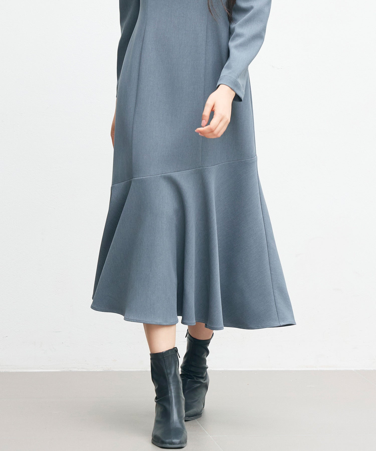 ドッキングイートンカラーのマーメイドロングワンピースsdp0335 チャコール