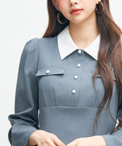 ドッキングイートンカラーのマーメイドロングワンピースsdp0335 チャコール