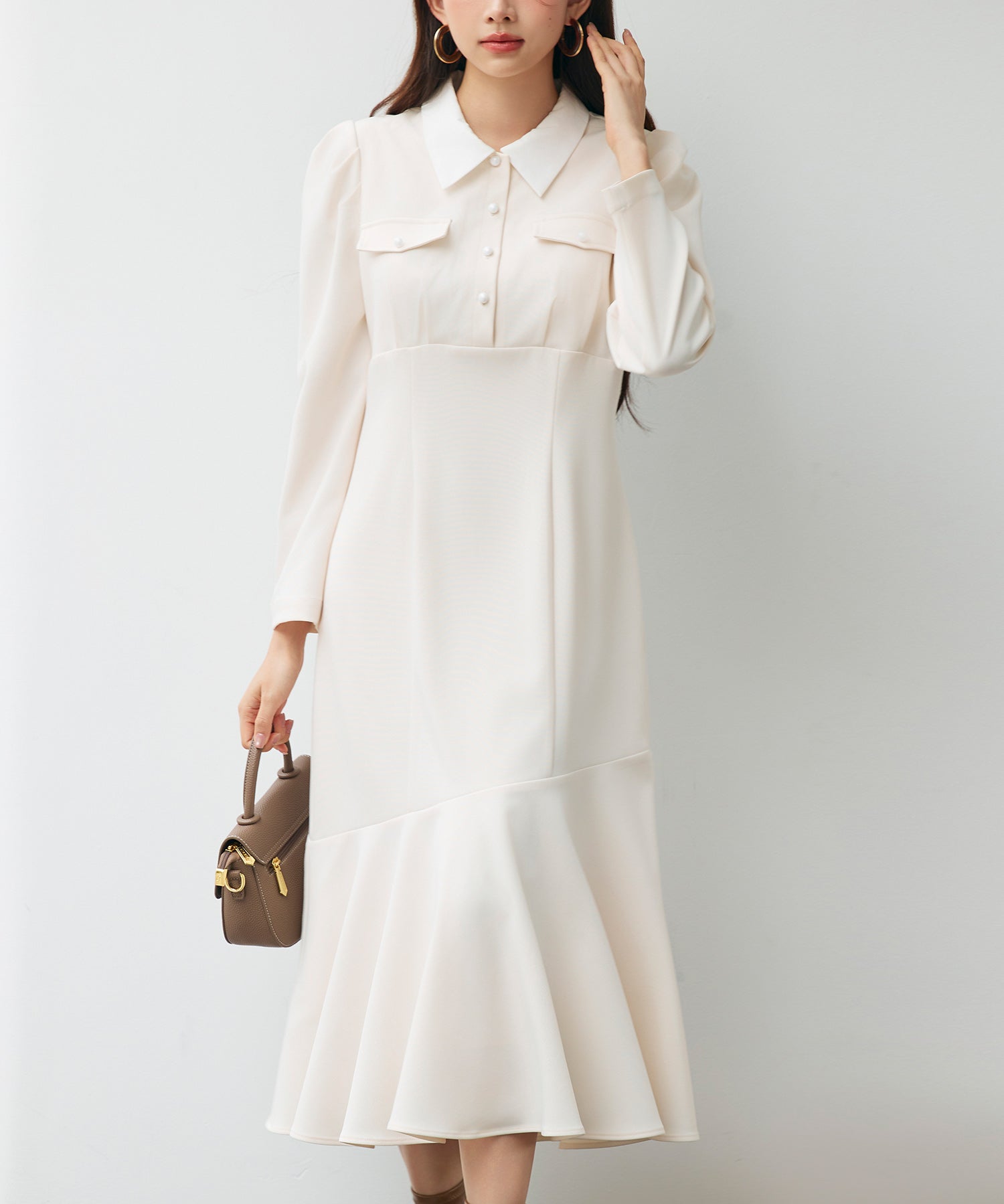 ドッキングイートンカラーのマーメイドロングワンピースsdp0335 アイボリー