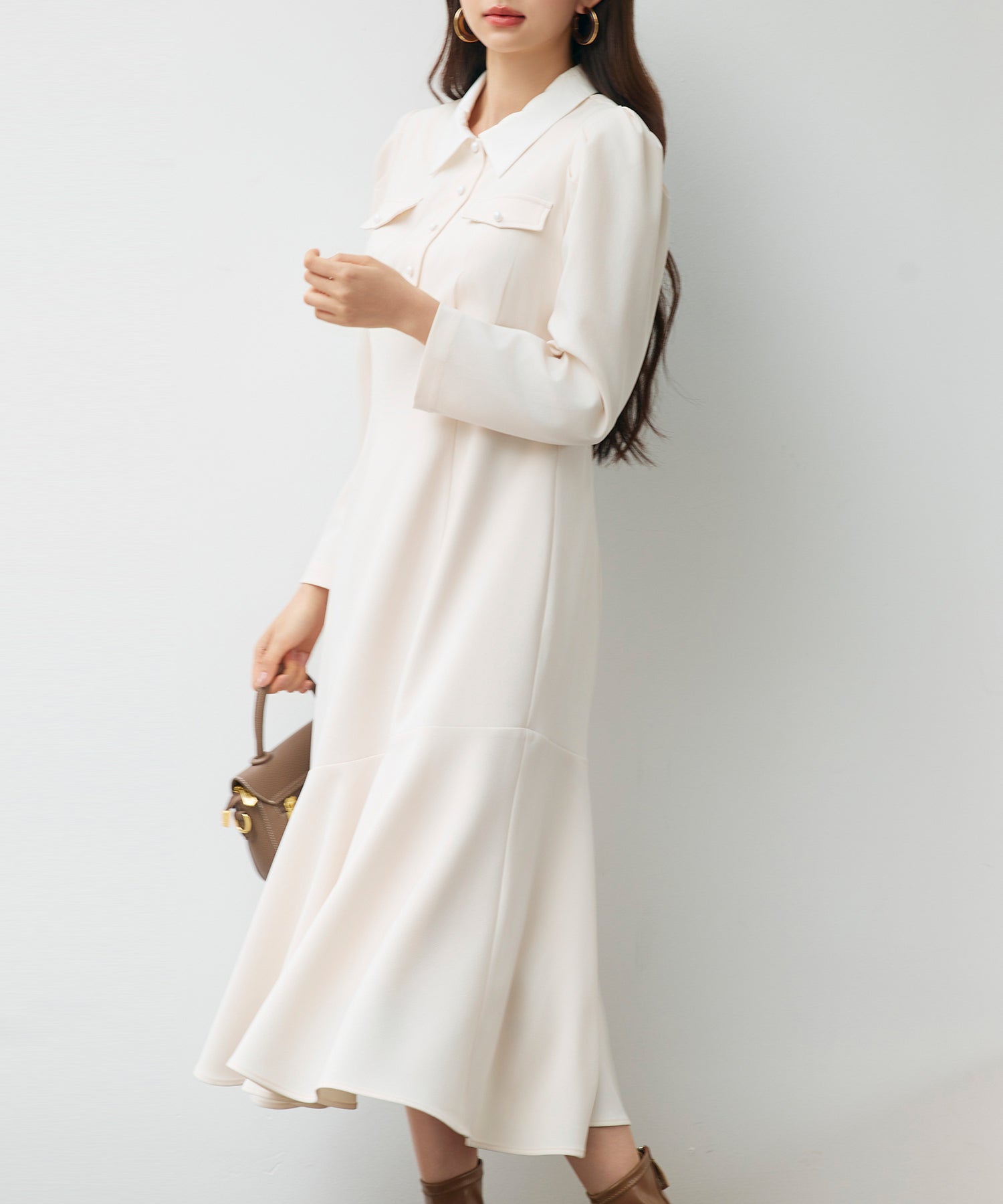 ドッキングイートンカラーのマーメイドロングワンピースsdp0335 アイボリー