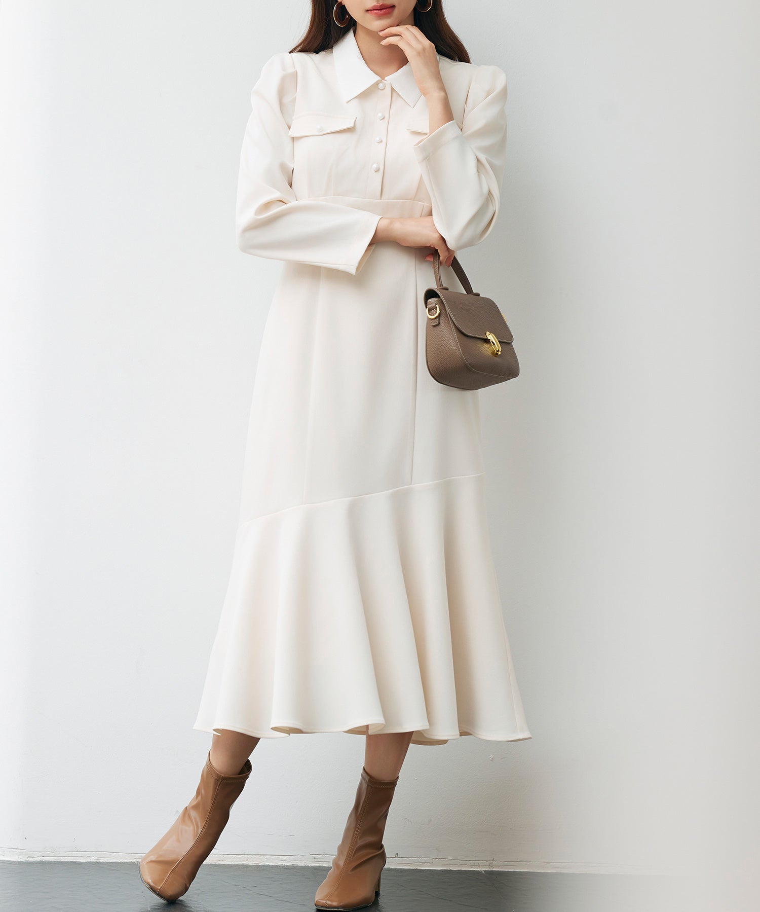 ドッキングイートンカラーのマーメイドロングワンピースsdp0335 アイボリー