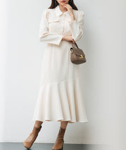 ドッキングイートンカラーのマーメイドロングワンピースsdp0335 アイボリー