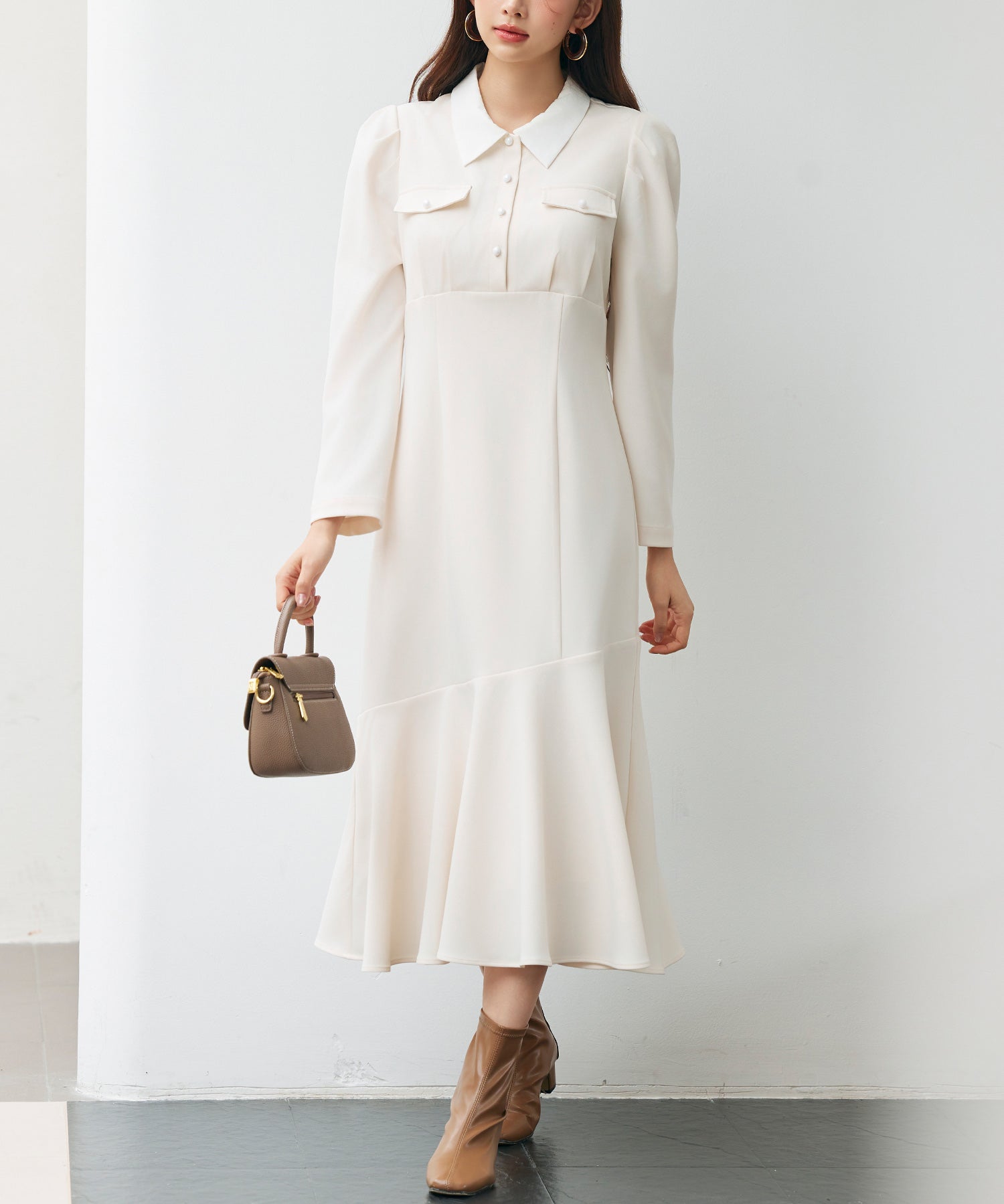 ドッキングイートンカラーのマーメイドロングワンピースsdp0335 アイボリー